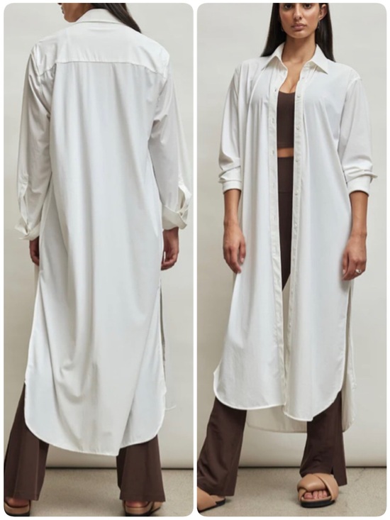 Carbon38 Dresses & Skirts - Carbon38 Off White Oversized Tunic Long Button Up Down Shirt Midi Dress XSmall